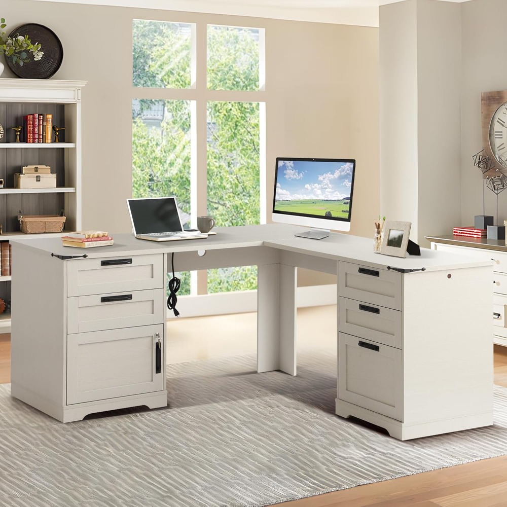 Home Office Desk With Drawers - مكتب تنفيذي على شكل حرف L