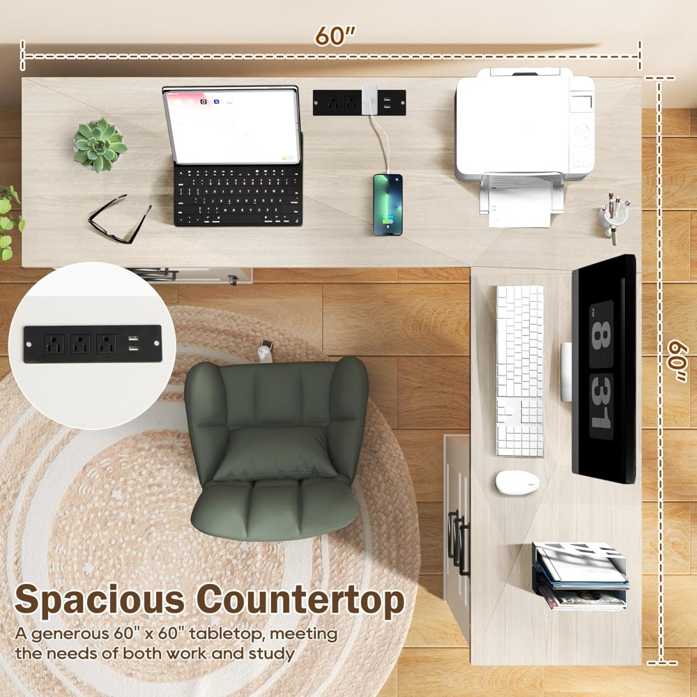 مكتب تنفيذي على شكل حرف L مقاس - مراجعة Home Office Desk With Drawers وسعره