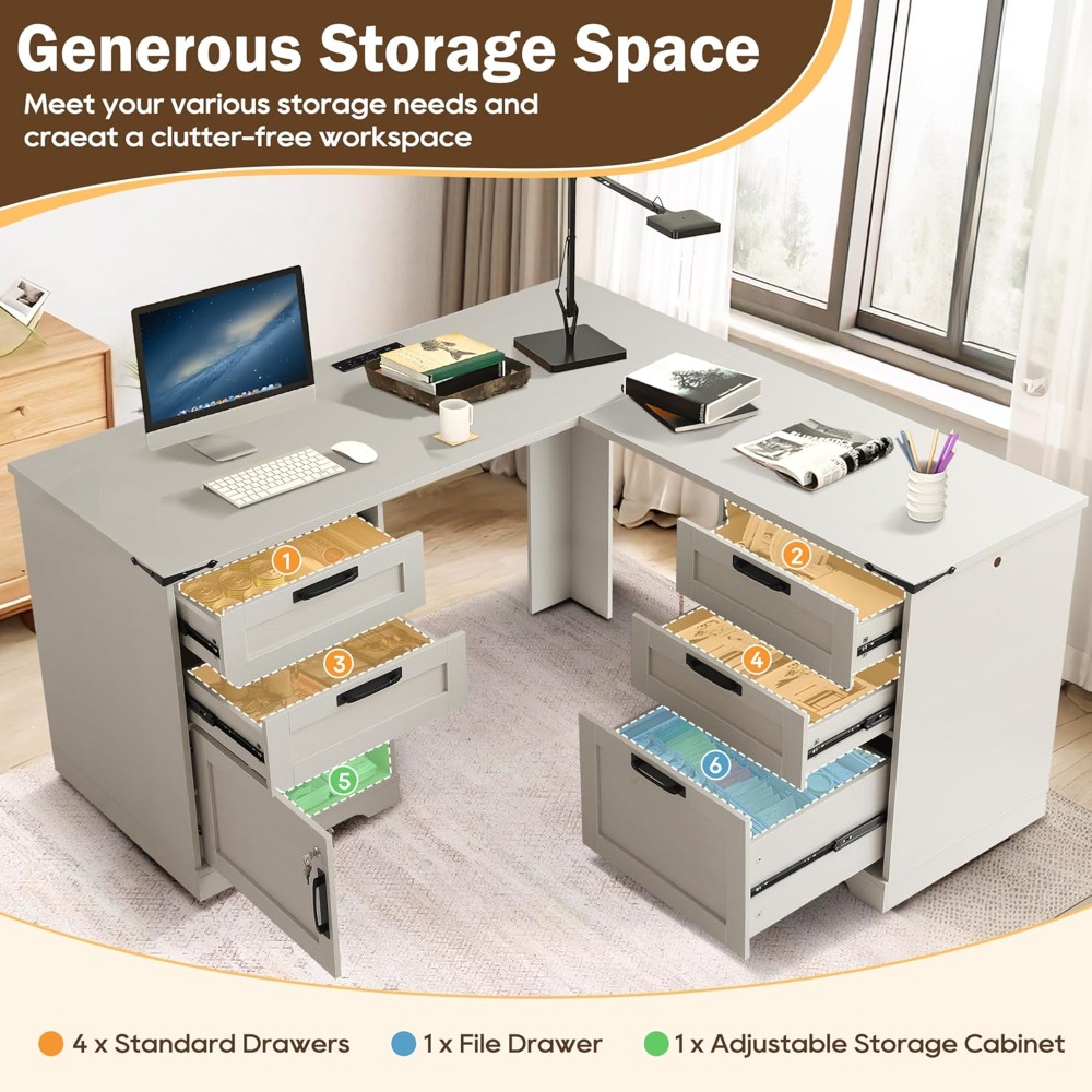مكتب تنفيذي على شكل حرف L مقاس - مراجعة Home Office Desk With Drawers وسعره