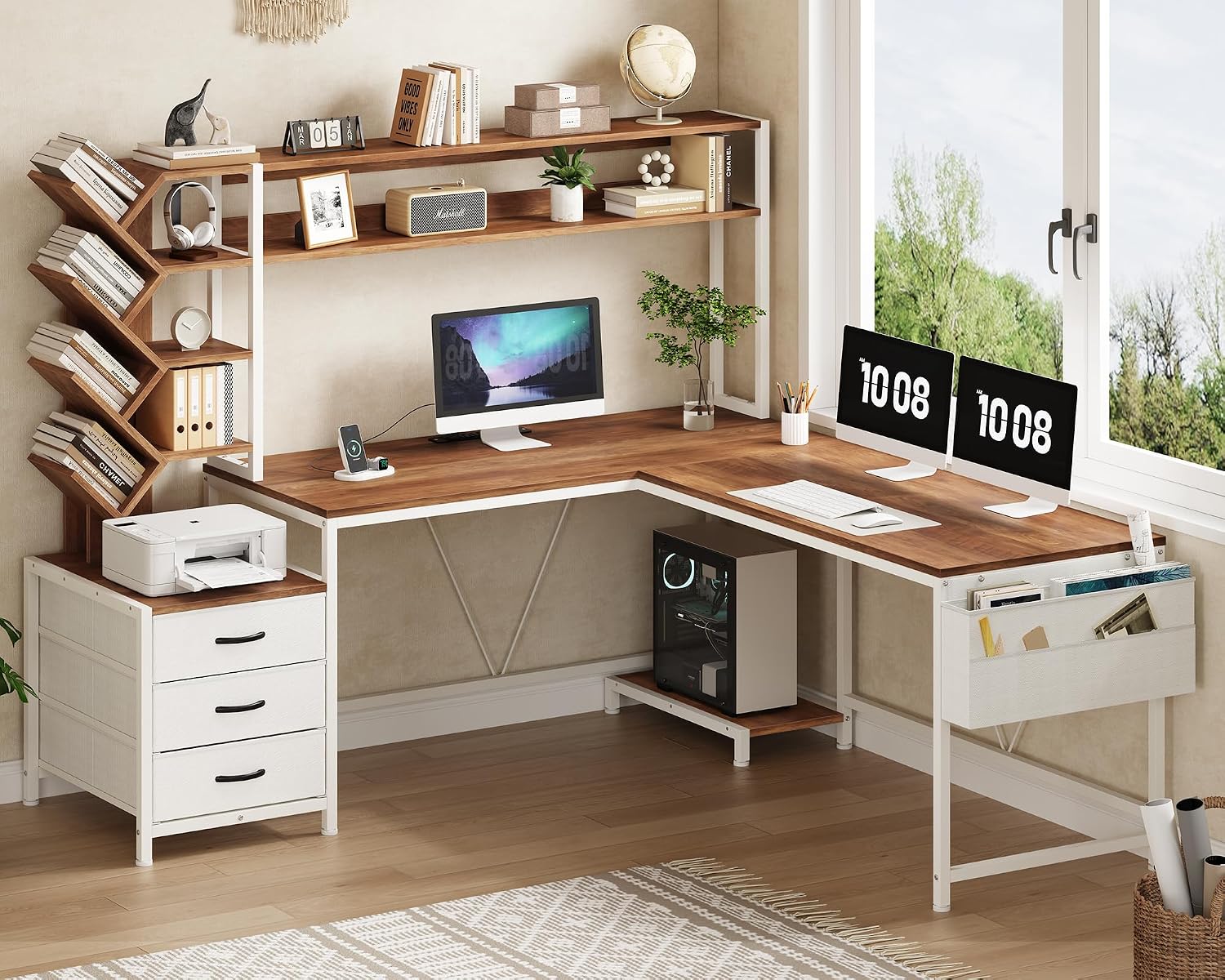 مكتب على شكل حرف L بطول 63 بوص - مراجعة Home Office Desk With Drawers وسعره